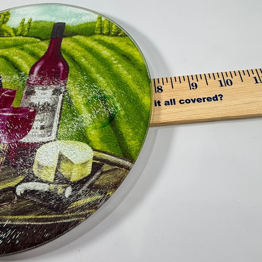 VTG Greenbriar Glass Cutting Board‎ Vineyard Wine Cheese Round Green Kitchen 8in - Picture 7 of 8